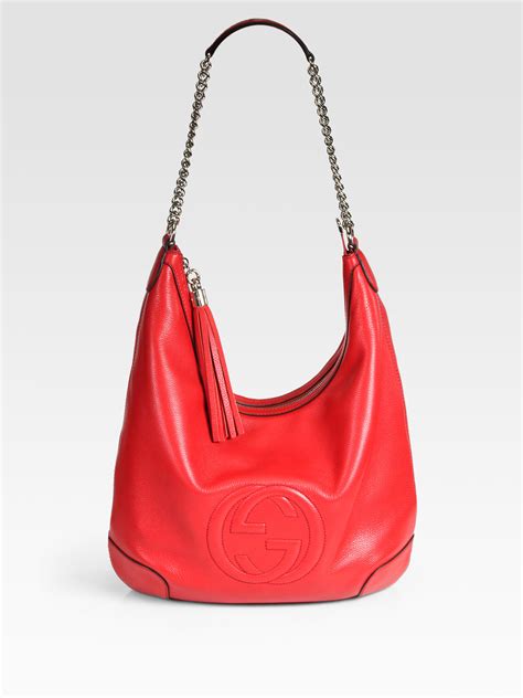 gucci soho leather hobo red|Soho leather hobo in red leather .